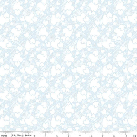 12" End of Bolt - CLEARANCE Sugar and Spice Heartthrob C11412 Aqua - Riley Blake - Valentine's White Hearts on Blue - Quilting Cotton Fabric